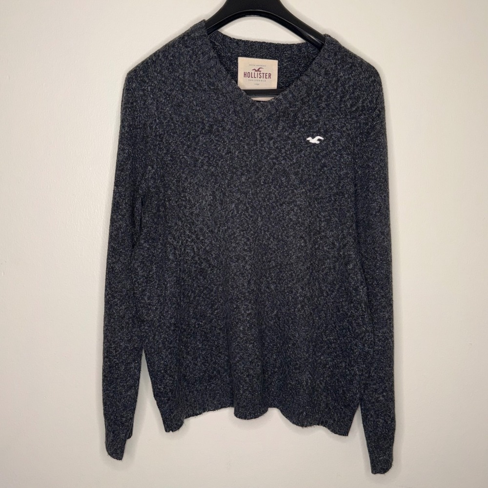 Hollister Men's Charcoal Heather Knit Sweater V Neck Long Sleeve‎ Casual Size XL